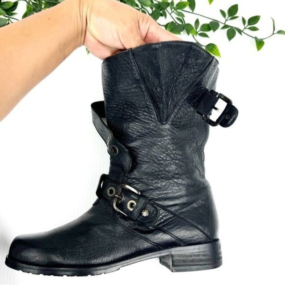 Stuart Weitzman Lotroops Black leather moto ankle boots 7 - Picture 10 of 11